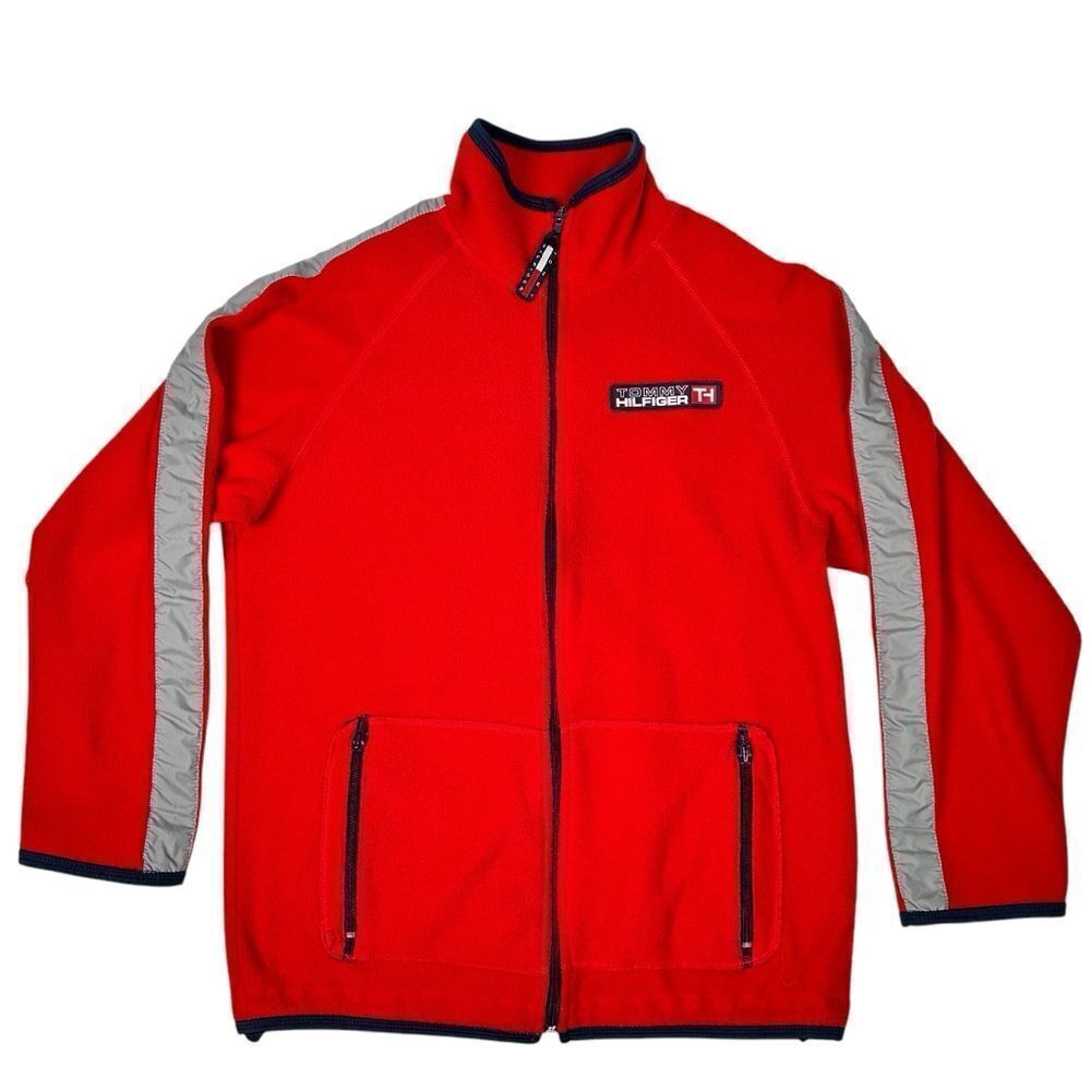Tommy Hilfiger Jacket Women Large Red Full Zip Fleece Vintage 90s/00